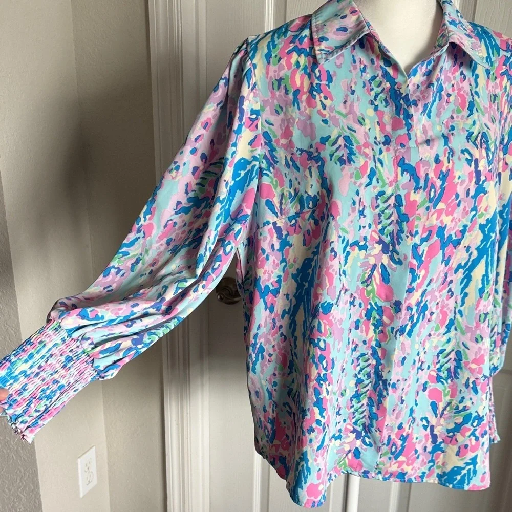 Amazon Women's Multicolor Button Down Shirt - Picture 6 of 15
